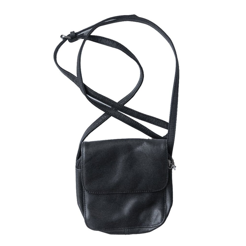 Hobo Black Leather Purse Vintage 90s Mini Organizer Built-In Wallet Cross body